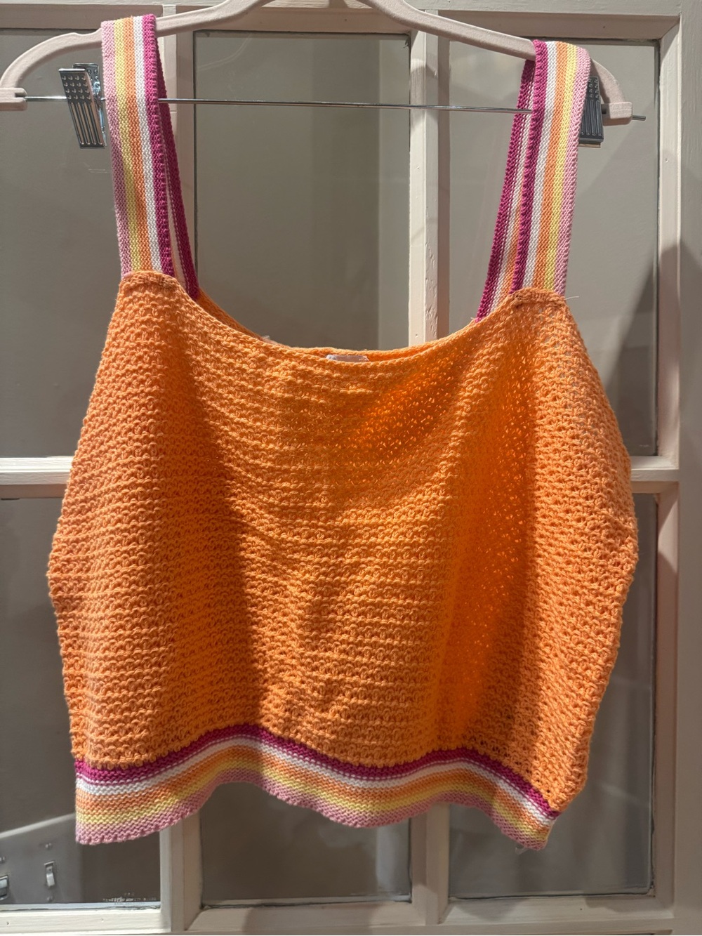 Blue Rain Orange Knit Tank Top with Multicolor Straps